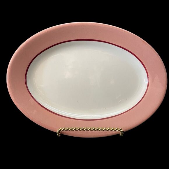 Vintage Carr China Restaurant Ware RHO DENDRA Pink Stripe Oval Relish 7 X 5 - Picture 1 of 5